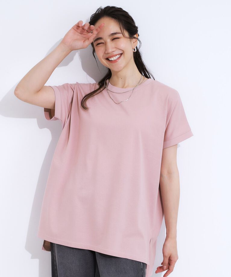 SHOO･LA･RUE「【洗える/S-LL/ひんやり/UV】汗をかいても気になりにくい スリットトップス」|Tシャツ・カットソー|