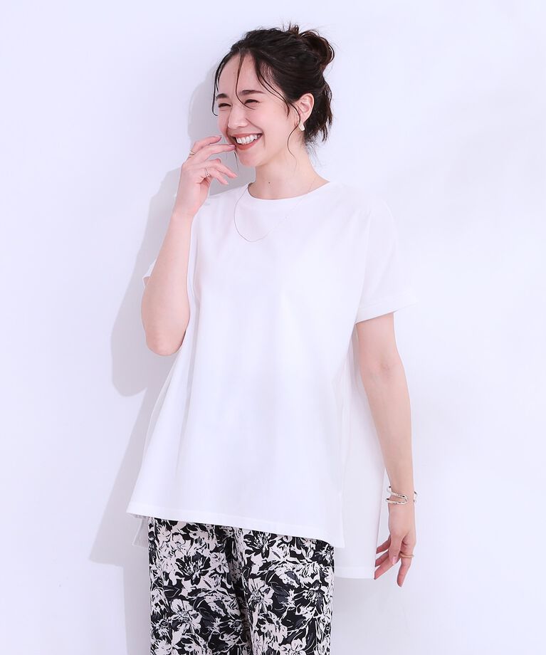 SHOO･LA･RUE「【洗える/S-LL/ひんやり/UV】汗をかいても気になりにくい スリットトップス」|Tシャツ・カットソー|