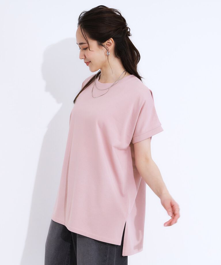 SHOO･LA･RUE「【洗える/S-LL/ひんやり/UV】汗をかいても気になりにくい スリットトップス」|Tシャツ・カットソー|