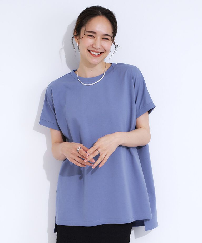 SHOO･LA･RUE「【洗える/S-LL/ひんやり/UV】汗をかいても気になりにくい スリットトップス」|Tシャツ・カットソー|