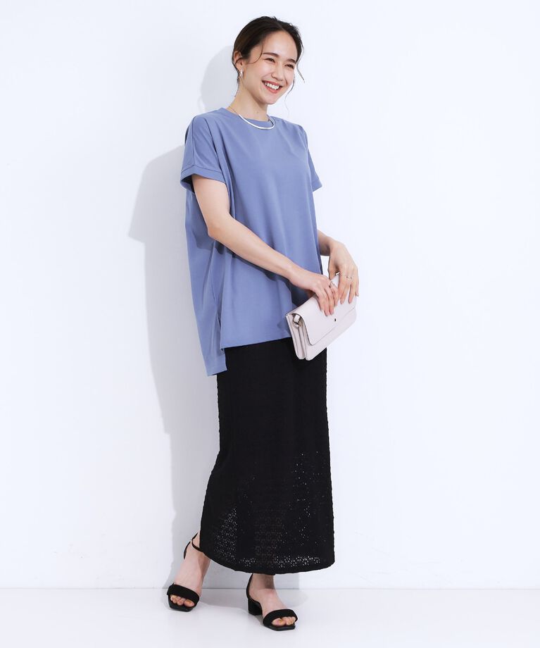 SHOO･LA･RUE「【洗える/S-LL/ひんやり/UV】汗をかいても気になりにくい スリットトップス」|Tシャツ・カットソー|