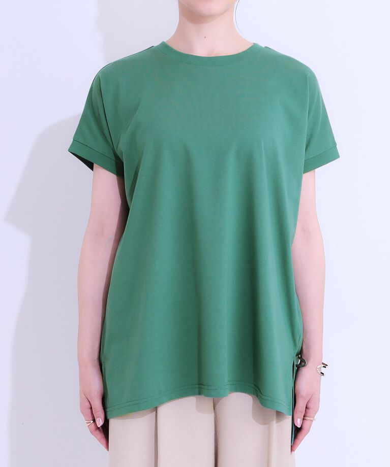 SHOO･LA･RUE「【洗える/S-LL/ひんやり/UV】汗をかいても気になりにくい スリットトップス」|Tシャツ・カットソー|