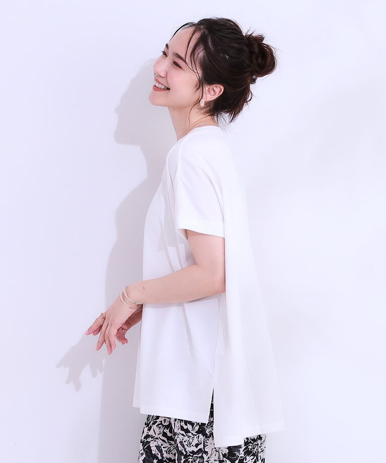 SHOO･LA･RUE「【洗える/S-LL/ひんやり/UV】汗をかいても気になりにくい スリットトップス」|Tシャツ・カットソー|