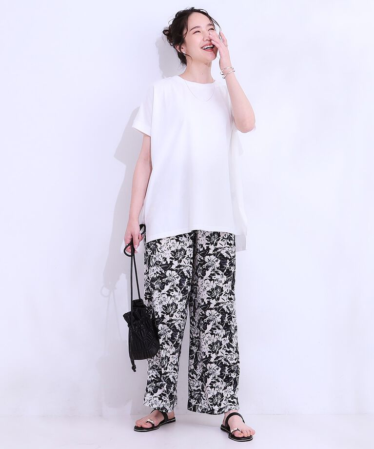 SHOO･LA･RUE「【洗える/S-LL/ひんやり/UV】汗をかいても気になりにくい スリットトップス」|Tシャツ・カットソー|
