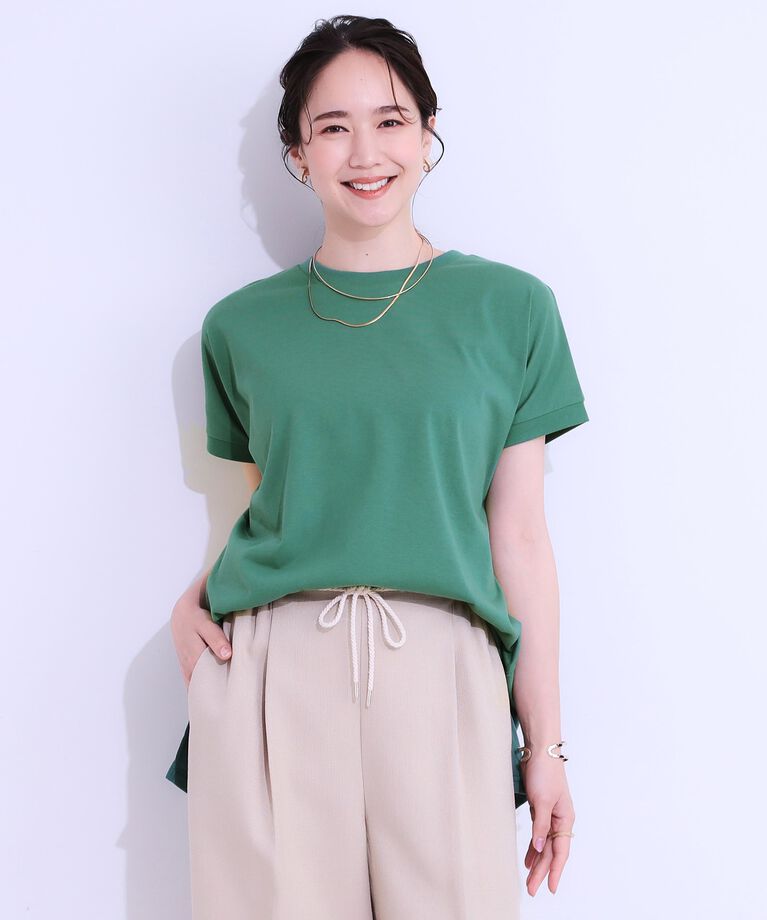 SHOO･LA･RUE「【洗える/S-LL/ひんやり/UV】汗をかいても気になりにくい スリットトップス」|Tシャツ・カットソー|