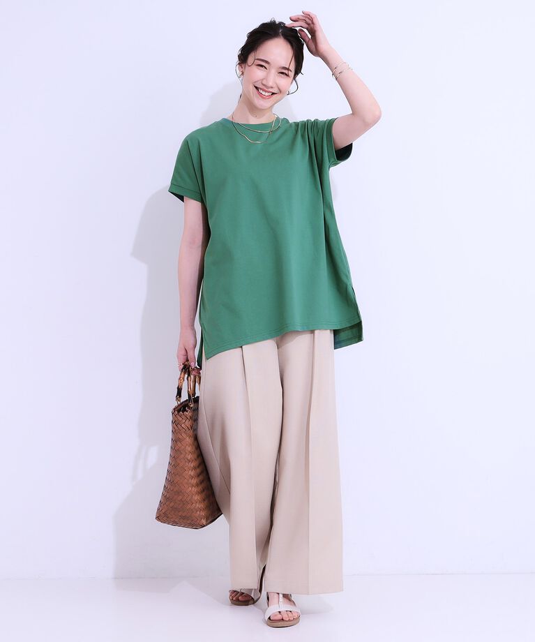 SHOO･LA･RUE「【洗える/S-LL/ひんやり/UV】汗をかいても気になりにくい スリットトップス」|Tシャツ・カットソー|