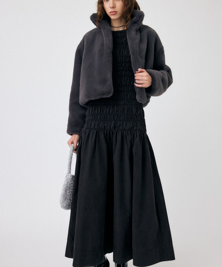 MOUSSY「SHIRRING GATHER ドレス」|ワンピース|BLK