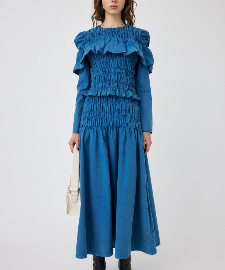 MOUSSY「SHIRRING GATHER ドレス」|ワンピース|BLU