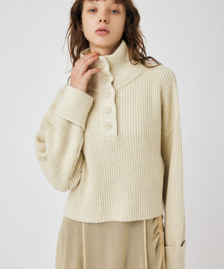 MOUSSY「BUTTON UP HI NECK KNIT トップス」|ニット・セーター|IVOY3