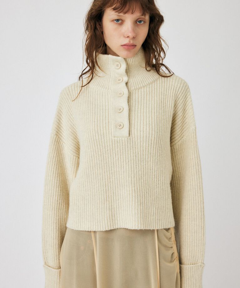 MOUSSY「BUTTON UP HI NECK KNIT トップス」|ニット・セーター|