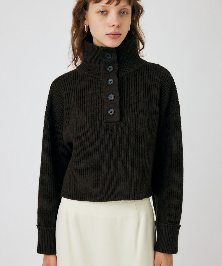 MOUSSY「BUTTON UP HI NECK KNIT トップス」|ニット・セーター|