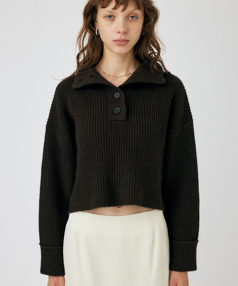 MOUSSY「BUTTON UP HI NECK KNIT トップス」|ニット・セーター|