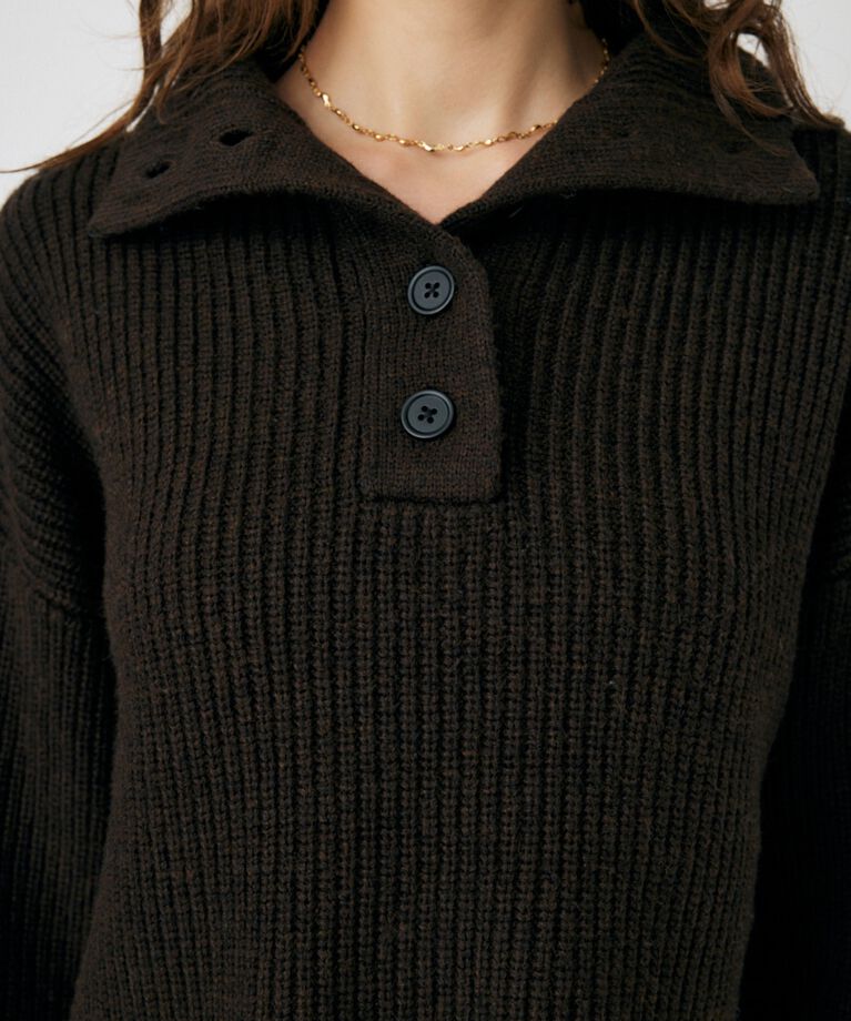 MOUSSY「BUTTON UP HI NECK KNIT トップス」|ニット・セーター|