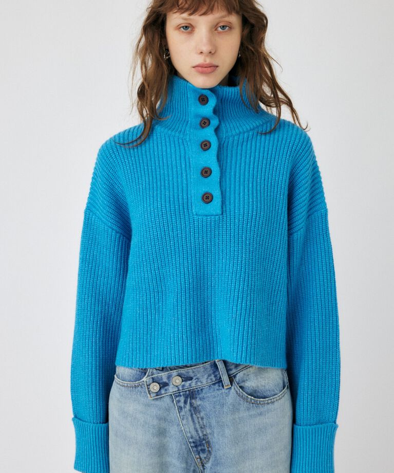 MOUSSY「BUTTON UP HI NECK KNIT トップス」|ニット・セーター|