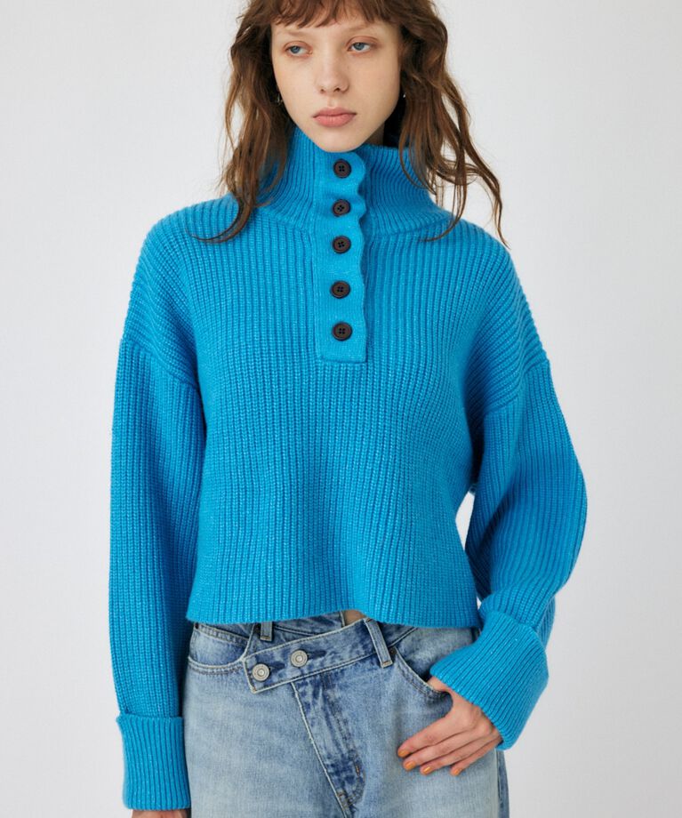 MOUSSY「BUTTON UP HI NECK KNIT トップス」|ニット・セーター|