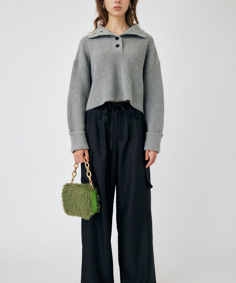 MOUSSY「BUTTON UP HI NECK KNIT トップス」|ニット・セーター|