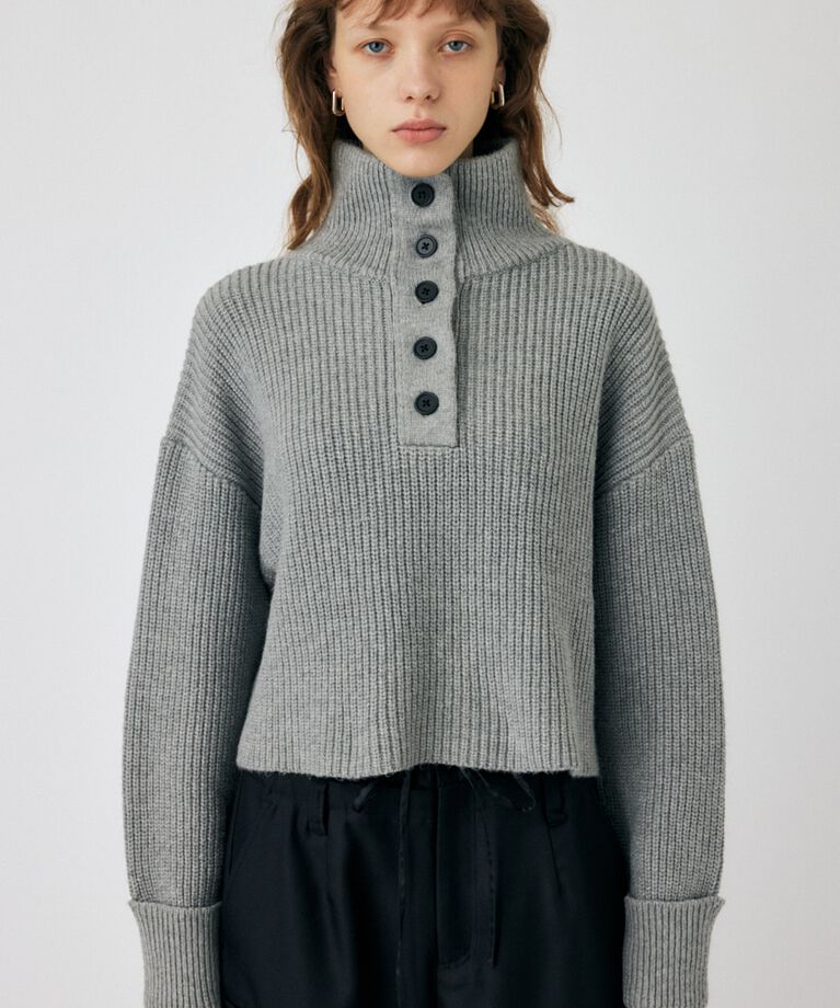MOUSSY「BUTTON UP HI NECK KNIT トップス」|ニット・セーター|