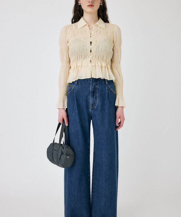 MOUSSY「SHIRRING FLORAL フィットシャツ」|シャツ・ブラウス|