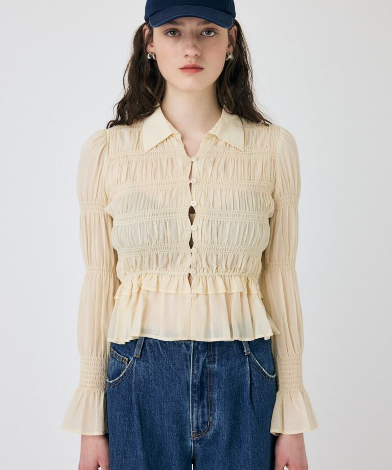 MOUSSY「SHIRRING FLORAL フィットシャツ」|シャツ・ブラウス|