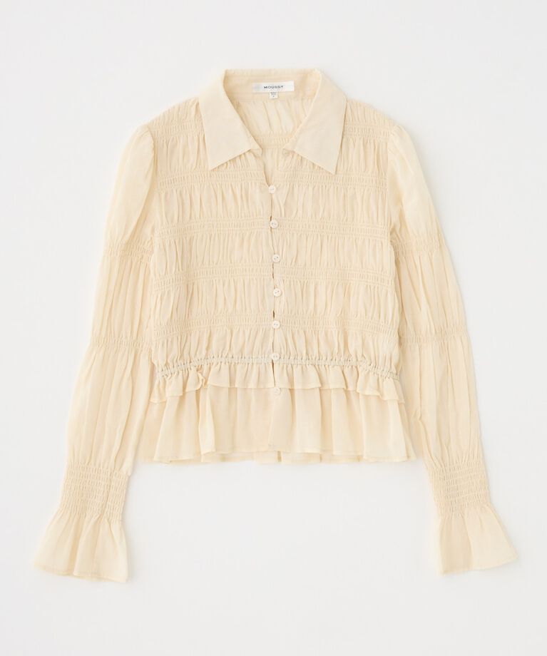 MOUSSY「SHIRRING FLORAL フィットシャツ」|シャツ・ブラウス|