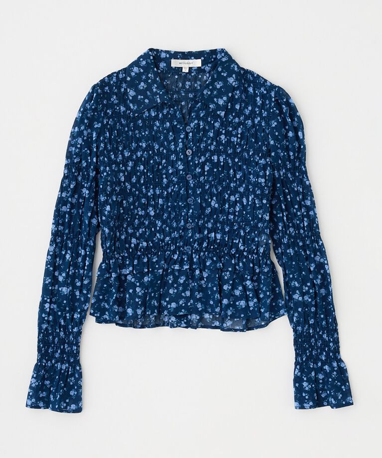 MOUSSY「SHIRRING FLORAL フィットシャツ」|シャツ・ブラウス|