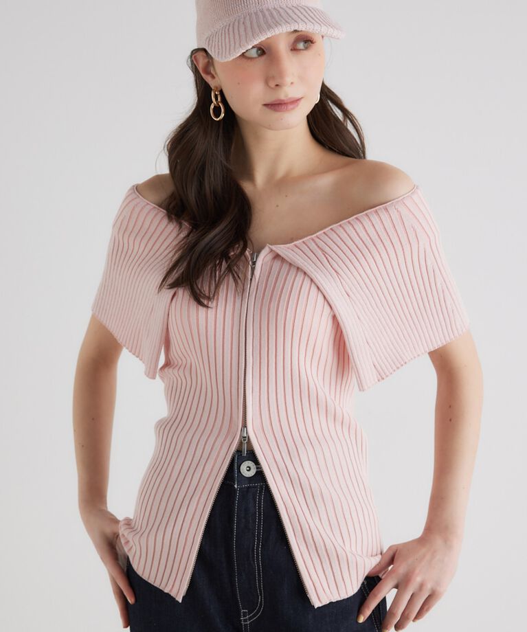 rienda「BIGカラーオフショル Knit TOP」|ニット・セーター|
