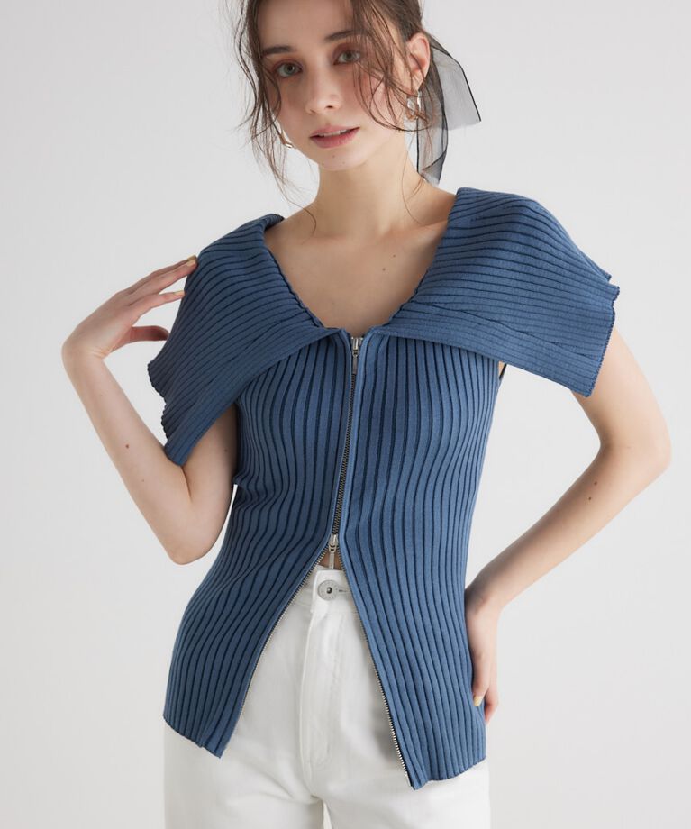rienda「BIGカラーオフショル Knit TOP」|ニット・セーター|BLU