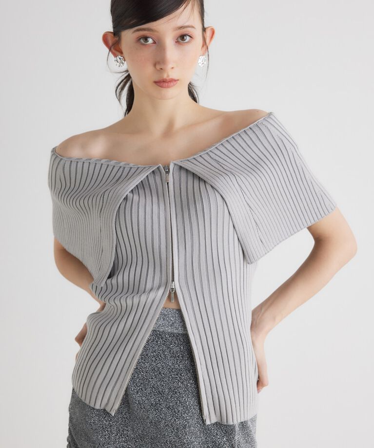 rienda「BIGカラーオフショル Knit TOP」|ニット・セーター|GRY
