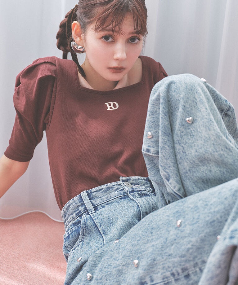 rienda「パフショルダーTシャツ」|Tシャツ・カットソー|D/RED3