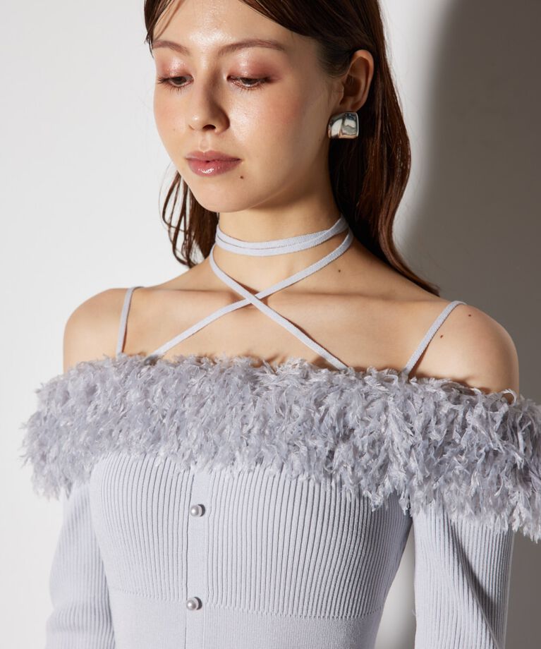 rienda「フェイクファーオフショルタイトニットワンピース」|ワンピース|