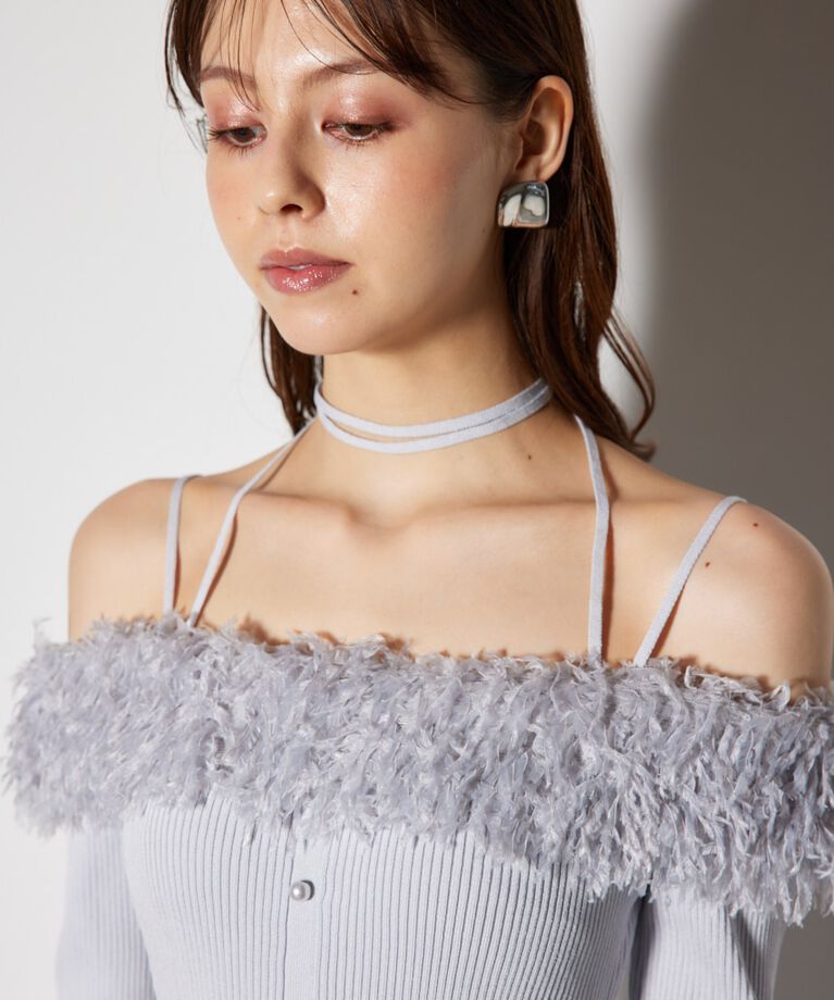 rienda「フェイクファーオフショルタイトニットワンピース」|ワンピース|