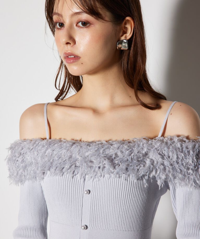 rienda「フェイクファーオフショルタイトニットワンピース」|ワンピース|