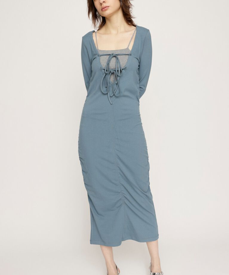 SLY「SHIRRING RIBBON 2WAY ワンピース」|ワンピース|L/BLU1