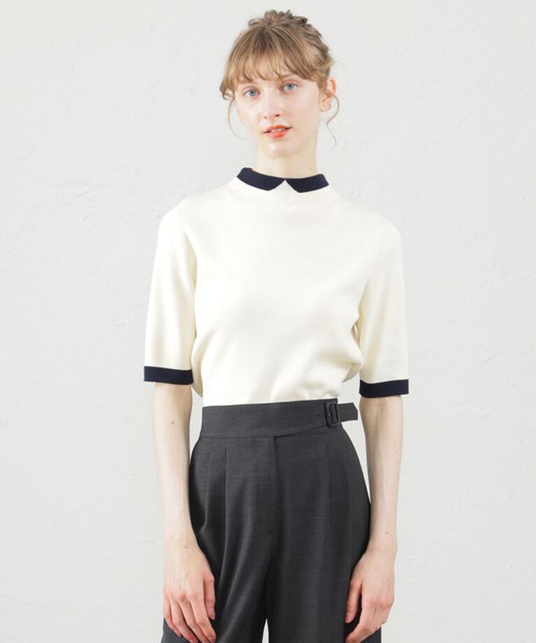 MACKINTOSH PHILOSOPHY「Cleric Collar Knit半袖」|ニット・セーター|オフホワイト