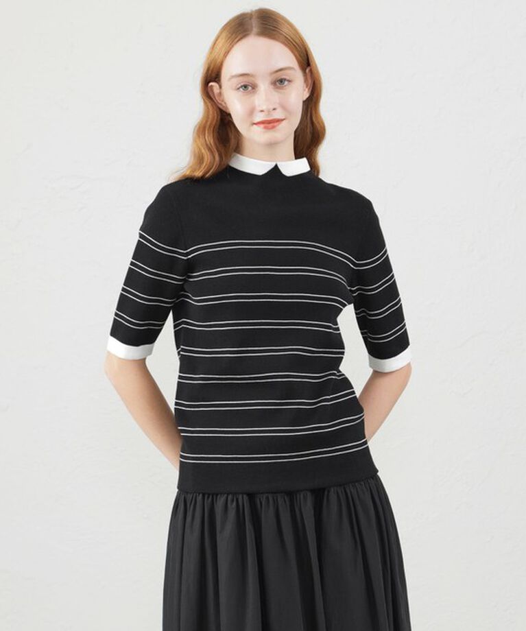 MACKINTOSH PHILOSOPHY「Cleric Collar Knit半袖」|ニット・セーター|ブラック