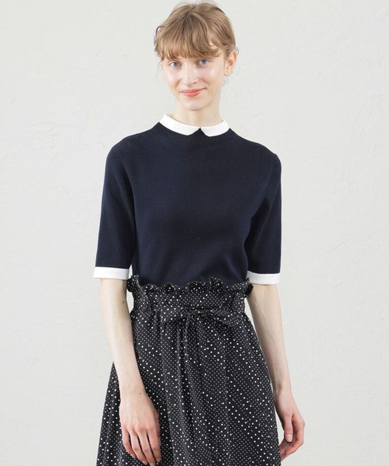 MACKINTOSH PHILOSOPHY「Cleric Collar Knit半袖」|ニット・セーター|ネイビー