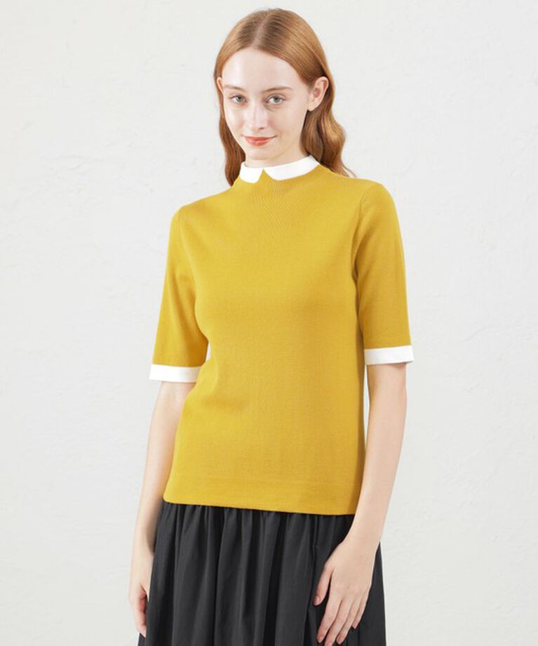 MACKINTOSH PHILOSOPHY「Cleric Collar Knit半袖」|ニット・セーター|イエロー