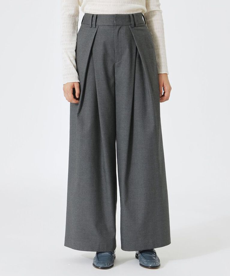  「カシュクールタックワイドパンツ」|スラックス|グレー