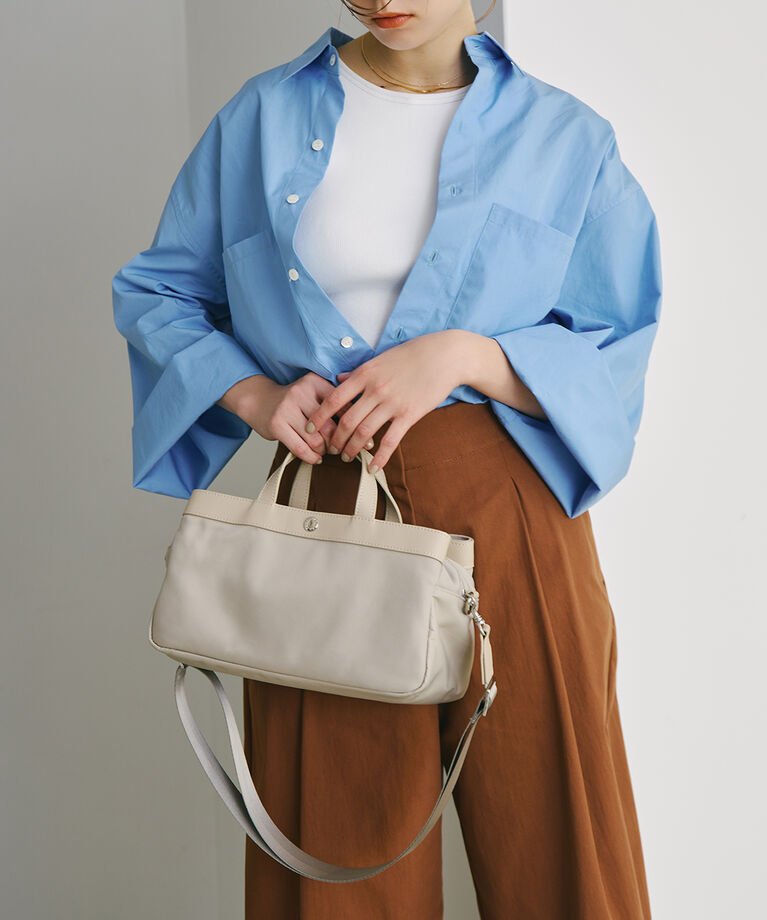 TOPKAPI BREATH「【Breath TOPKAPI】防水ナイロン レザーコンビ ミニトート ショルダーバッグ」|ショルダー・メッセンジャー|ベージュ