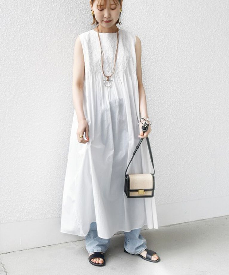 SHIPS for women「Fanaka:〈手洗い可能〉シャーリング ステッチ ロング ワンピース 」|ワンピース|