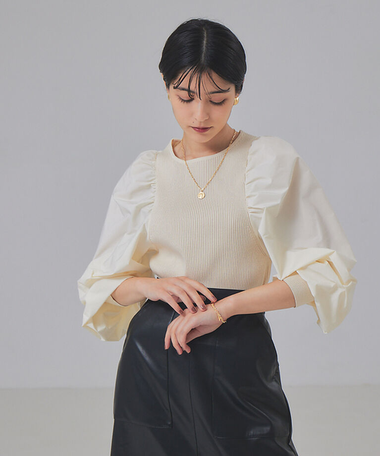Rouge vif「ファブリックスリーブプルオーバー」|ニット・セーター|