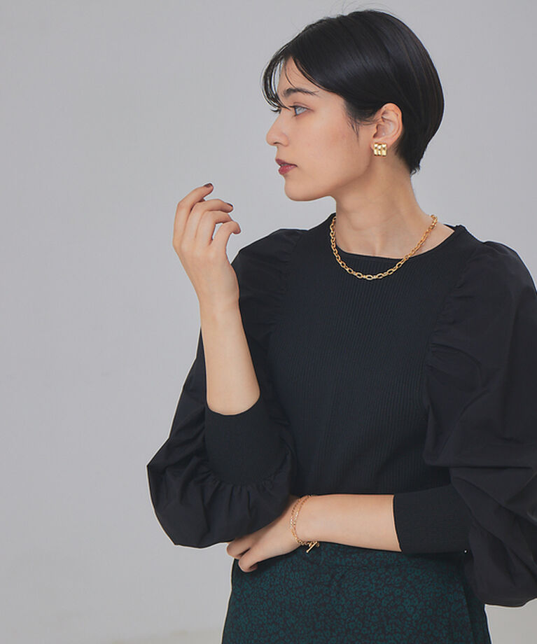 Rouge vif「ファブリックスリーブプルオーバー」|ニット・セーター|ブラック