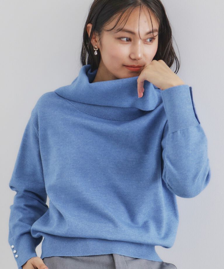 index「《8color/XS-LLsize》パール調ボタン付きオフタートルニット【洗濯機洗い可】」|ニット・セーター|ﾌﾞﾙｰ(892)