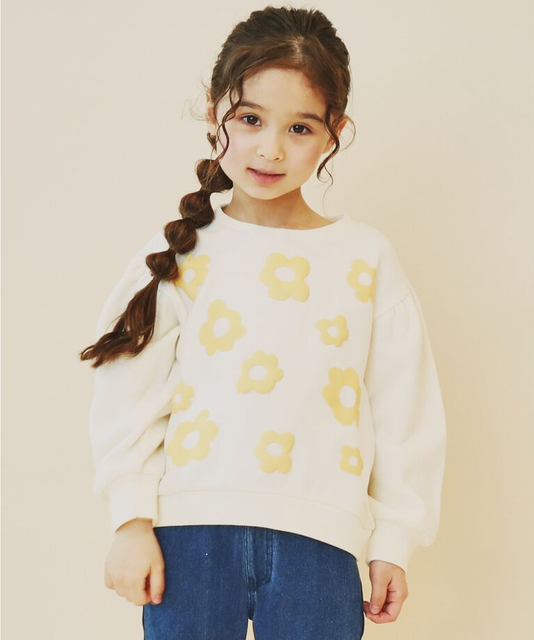 THE SHOP TK「【100－130/裏起毛】フラワー＆ラメロゴプルオーバー」|Tシャツ・カットソー|