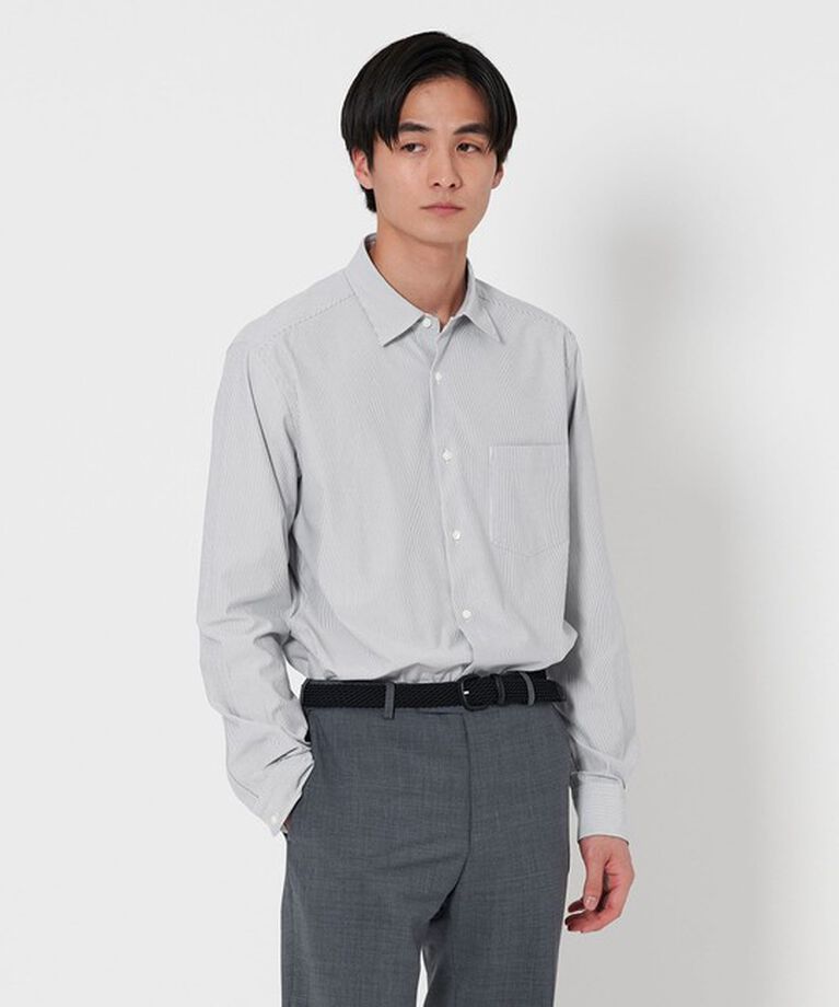 UNITED ARROWS「タイプライタージャージ ストライプ セミワイドカラー シャツ COMFORT EASY―MODEL―抗菌防臭―」|シャツ・ブラウス|LT.GRAY