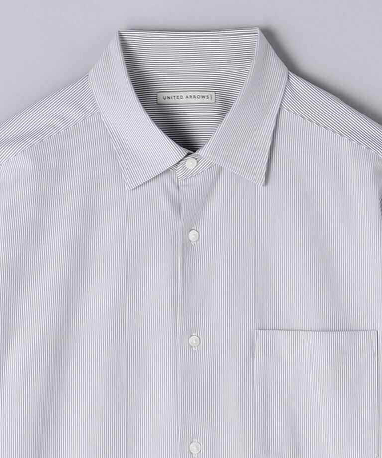 UNITED ARROWS「タイプライタージャージ ストライプ セミワイドカラー シャツ COMFORT EASY―MODEL―抗菌防臭―」|シャツ・ブラウス|