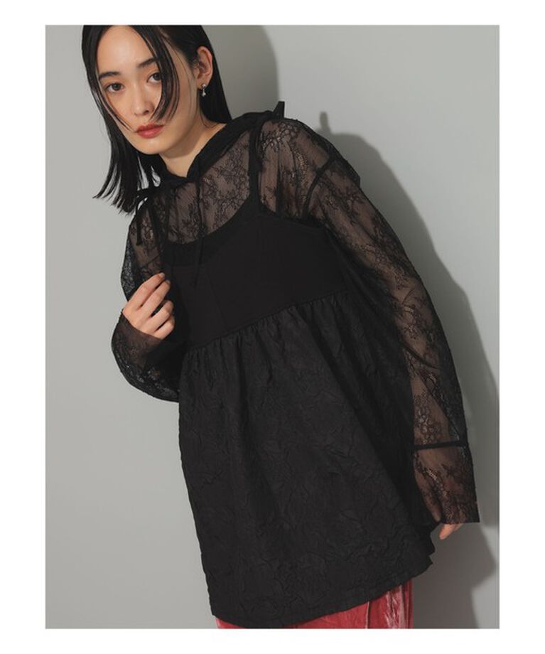 Ray BEAMS 「Ray BEAMS / フクレ ジャガード キリカエ キャミソール」|シャツ・ブラウス|BLACK