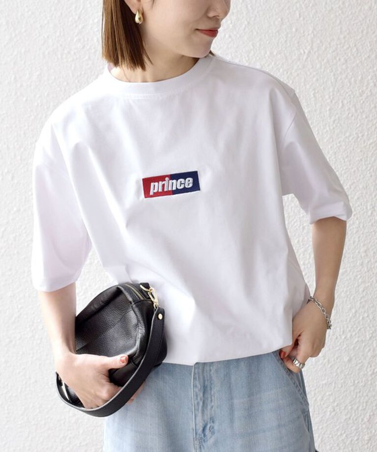 SHIPS any「【SHIPS any別注】prince:〈吸水速乾/UVカット/遮熱〉ボックス ロゴ 刺繍 スピンドル Tシャツ◇」|Tシャツ・カットソー|ホワイト