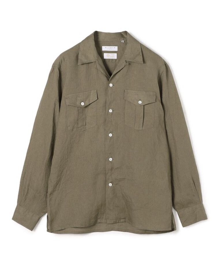 TOMORROWLAND MENS「アイリッシュリネン ダブルポケット ロングスリーブシャツ」|シャツ・ブラウス|55 カーキ