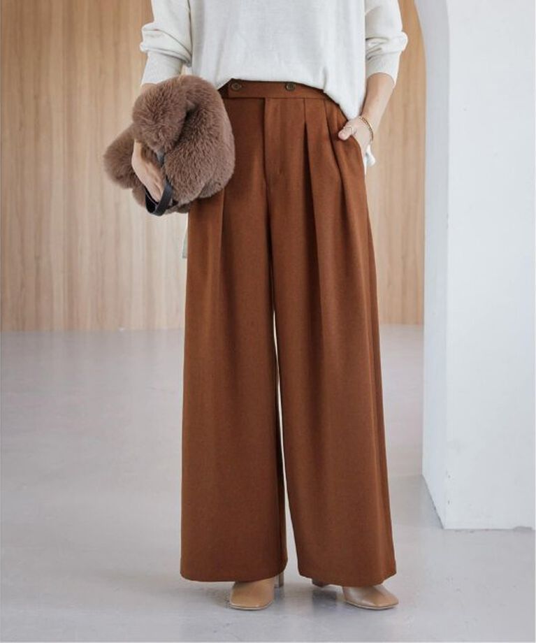 JOURNAL STANDARD relume「《追加2》ウォッシャブルサージストレッチタックワイドパンツ」|スラックス|ブラウン